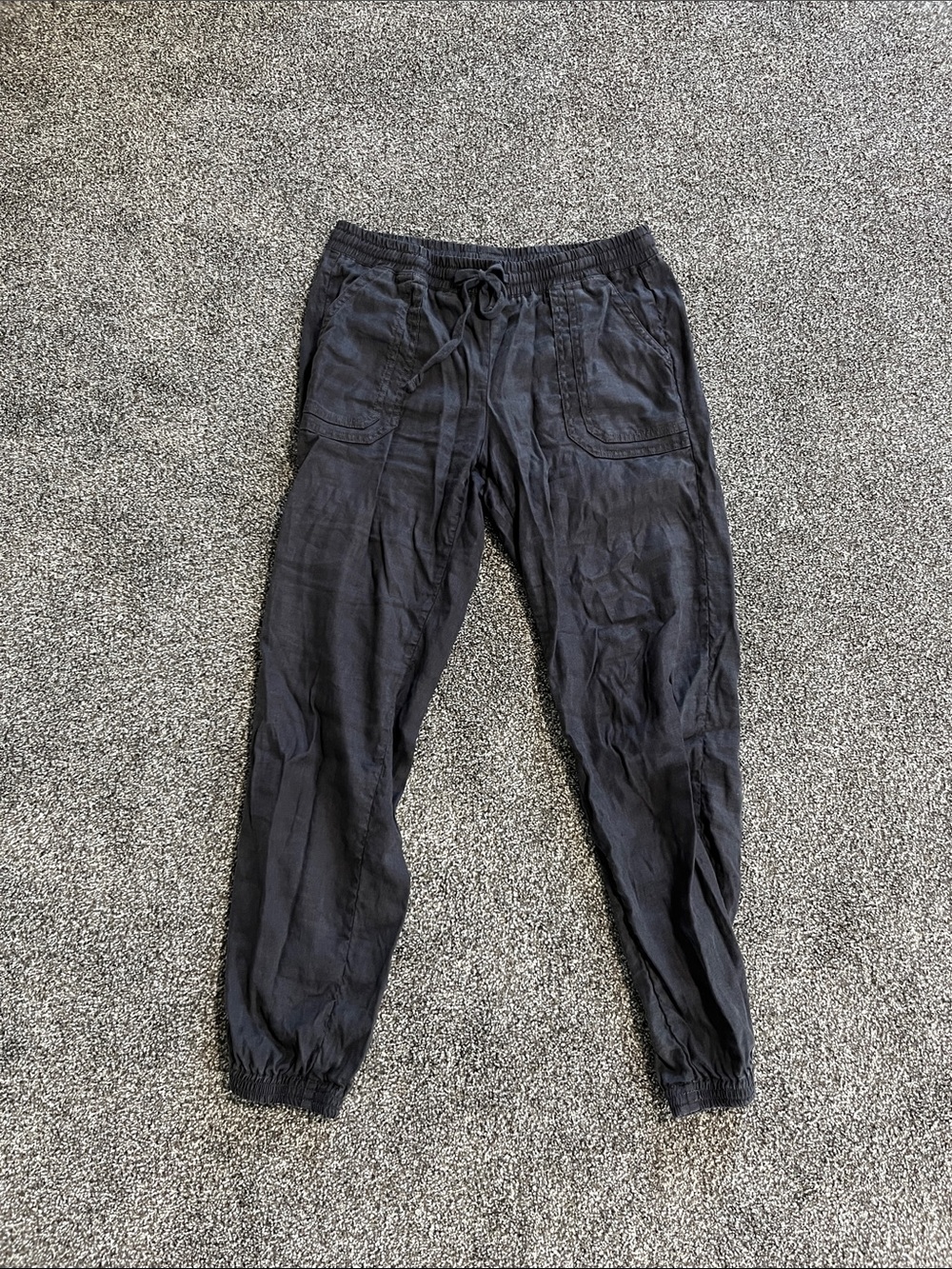 Level 99 Black Drawstring Linen-Blend Joggers